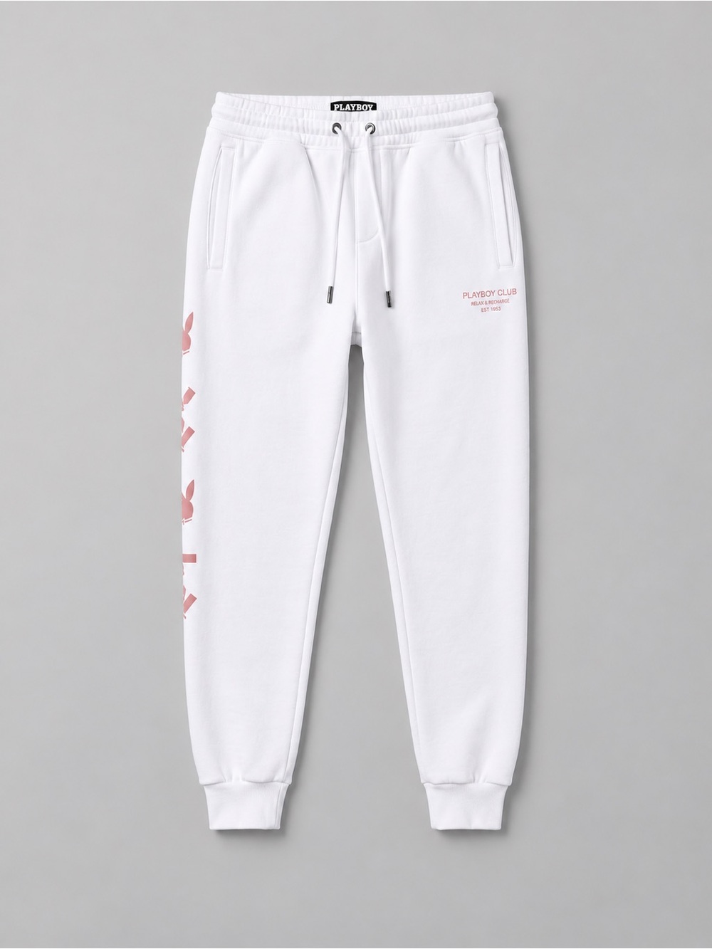 Playboy Club White Jogger Sweatpants Pink Bunny Graphic Size Large L/G